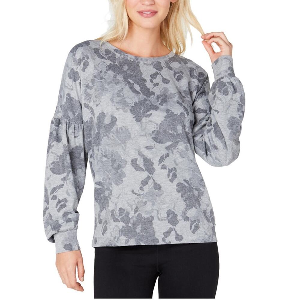 Ideology Gray Floral Print Sweatshirt - Size Medium